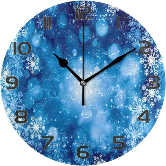 GZHJMY Christmas Snowflake Wall Clock, Silent Non Ticking Battery Operated Creative Decorative Round Clock for Kitchen, Living Room, Bathroom, Home School Office Decor, 10 Inch