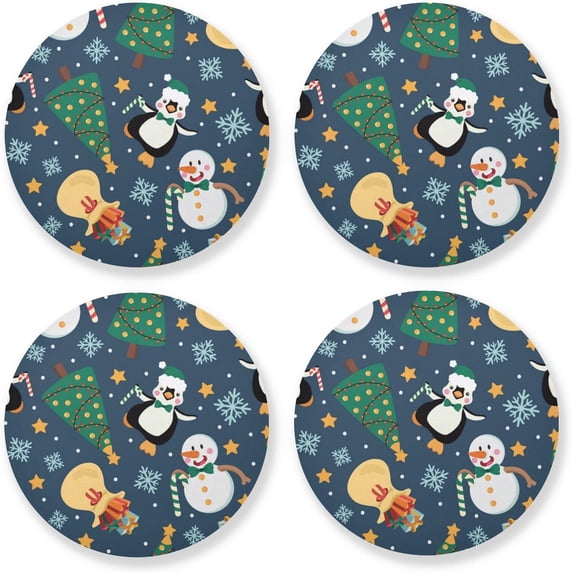 GZHJMY Christmas Snowman Round Coaster, 4 Pcs Heat Resistant Absorbent Drink Coaster for Kitchen Bar Cafe Decor