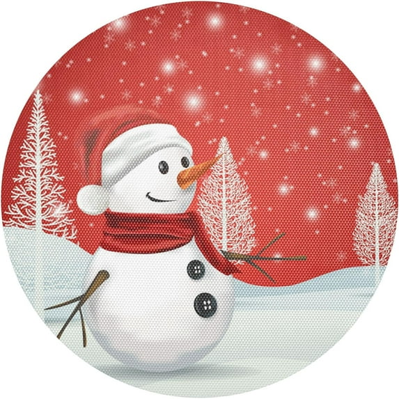 GZHJMY Christmas Snowman Round Placemats Non-Slip Washable Polyester Table Mats Set of 4 Heat Resistant Placemats for Kitchen Dining Table Decoration