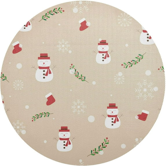 GZHJMY Christmas Snowman Round Placemats Set of 1, Non-Slip PVC Table Mats Washable Heat Resistant Place Mats for Kitchen Dining Table Christmas Home Decor, 15.4 Inch Table Mat