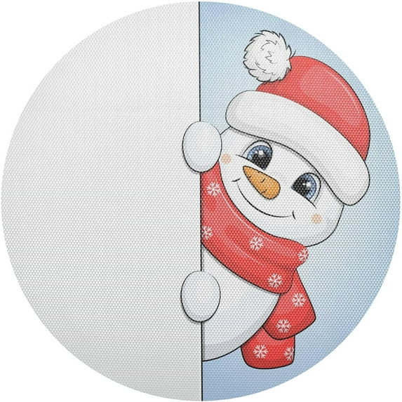 GZHJMY Christmas Snowman Round Placemats Set of 4, Non-Slip PVC Table Mats Washable Heat Resistant Place Mats for Kitchen Dining Table Christmas Home Decor, 15.4 Inch Table Mat