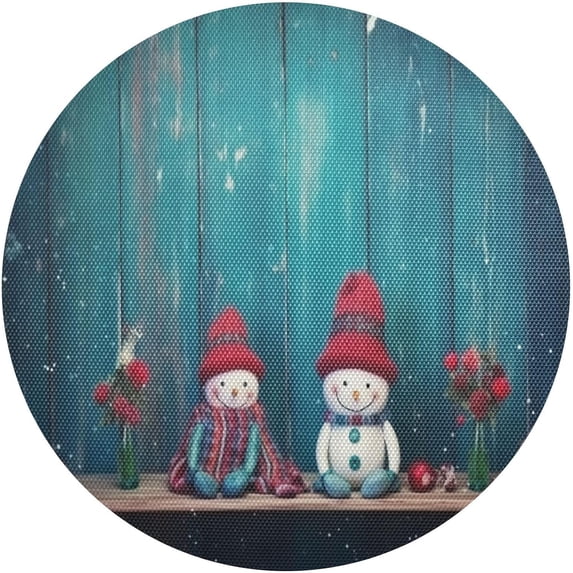 GZHJMY Christmas Snowman Round Placemats Set of 6, Non-Slip PVC Table Mats Washable Heat Resistant Place Mats for Kitchen Dining Table Christmas Home Decor, 15.4 Inch Table Mat