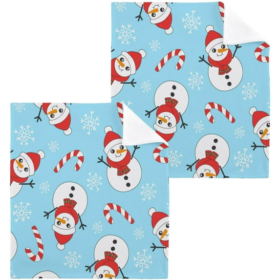 GZHJMY Christmas Snowman Washcloths 2 Pack, Super Soft Absorbent Cotton Baby Face Towels, Washable Reusable Fingertip Towel for Bath Gym Hotel Spa, 12 x 12 Inch
