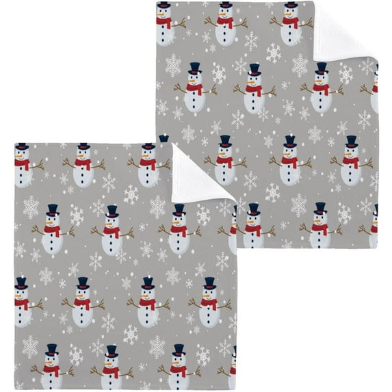GZHJMY Christmas Snowman Washcloths 4 Pack, Super Soft Absorbent Cotton Baby Face Towels, Washable Reusable Fingertip Towel for Bath Gym Hotel Spa, 12 x 12 Inch