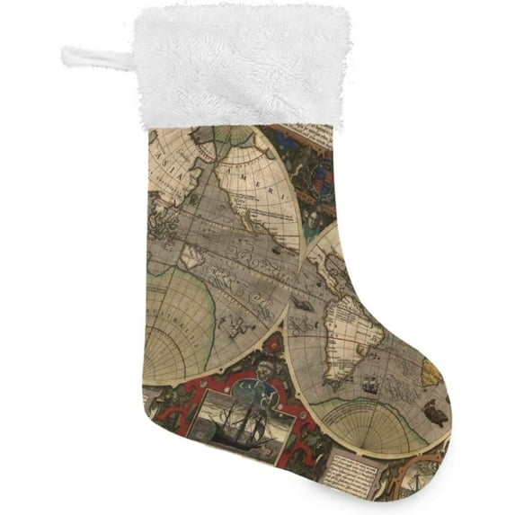 GZHJMY Christmas Stockings 1PCS, Large Xmas Stockings Gift Decorations and Party Supplies,Used for Fireplace Decoration Socks-Old World Map0