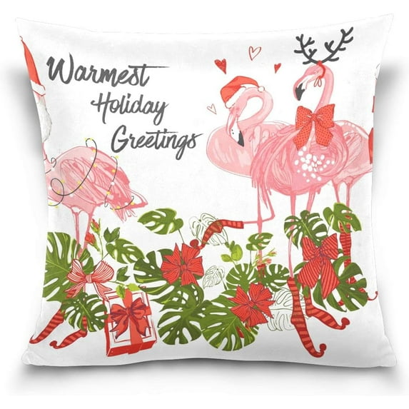 GZHJMY Christmas Throw Pillow Cover Flamingo Xmas Warm Holiday Pillowcase Sofa Decor Back Cushion Case Holiday Seasonal Housewarming New Year Gift 16" × 16"