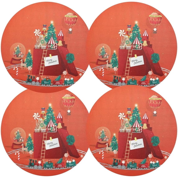 GZHJMY Christmas Toys Land Town Placemats 4Pcs,Holidays PVC Weave Place Mats Table Mats Non-Slip Easy to Clean for Home Kitchen BBQ Party Table Decor,15.4"