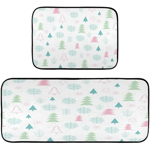 GZHJMY Christmas Tree Kitchen Mat - Cushioned Anti Fatigue Kitchen Rug Set of 2, Non Slip Waterproof Kitchen Mats for Kitchen, Laundry, Sink, Office 19.7"×27.6"+19.7"×47.2" Carpet Runner