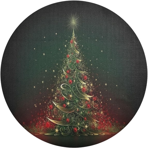 GZHJMY Christmas Tree Round Placemats Set of 1, Non-Slip PVC Table Mats Washable Heat Resistant Place Mats for Kitchen Dining Table Christmas Home Decor, 15.4 Inch Table Mat