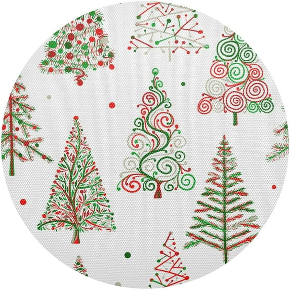 GZHJMY Christmas Tree Round Placemats Set of 4, Non-Slip PVC Table Mats Washable Heat Resistant Place Mats for Kitchen Dining Table Christmas Home Decor, 15.4 Inch Table Mat