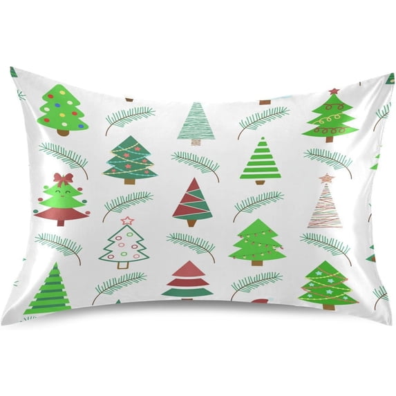 GZHJMY Christmas Tree Satin Pillowcase, Soft Breathable Silk Pillow Case with Envelope Closure for Hair and Skin, Queen Size 30 x 20 Inch Home Decor