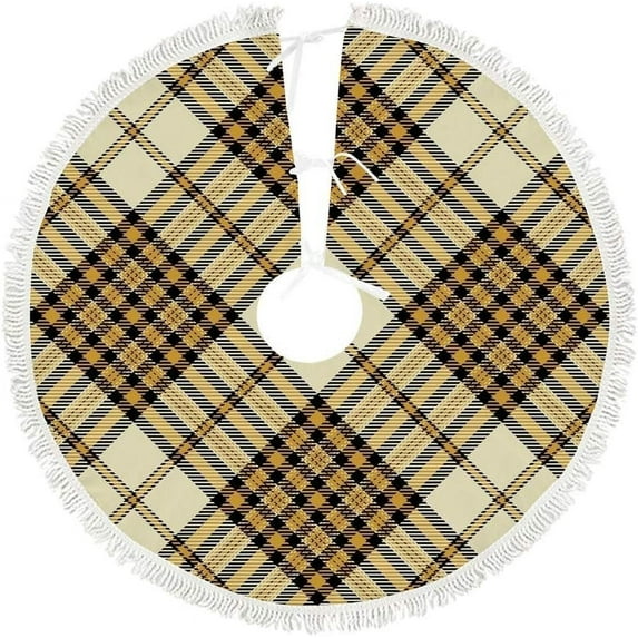 GZHJMY Christmas Tree Skirt, 36" Xmas Tree Skirts Beige Tartan Plaid Christmas Tree Mat for Christmas Holiday Party Ornaments