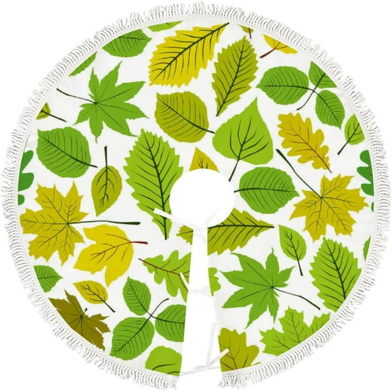 GZHJMY Christmas Tree Skirt Beautiful Natural Leaves Xmas Large Tree Skirt 48in Chriatmas Tree Mat for New Year Holiday Party Decor with Tassel