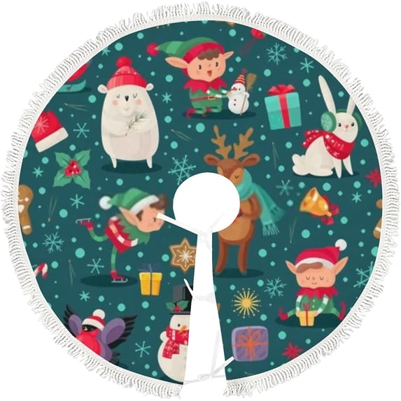 GZHJMY Christmas Tree Skirt Christmas Deer and Snowman 30"ches for Indoor Outdoor Holiday Party Office Store Cupboard Decoration
