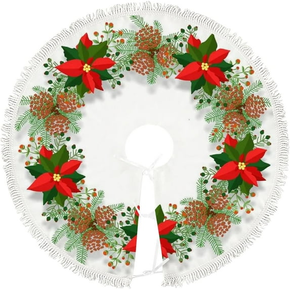 GZHJMY Christmas Tree Skirt, Christmas Wreath on White 36" for Indoor Outdoor Holiday Party Office Store Cupboard Decoration