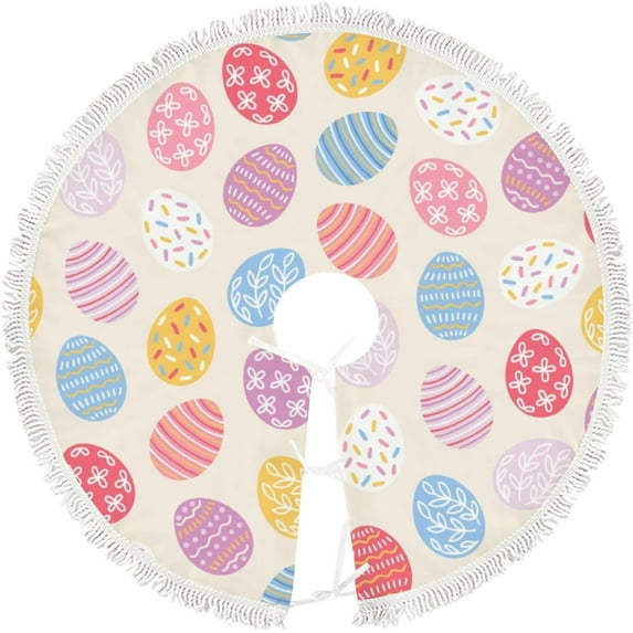 GZHJMY Christmas Tree Skirt Colorful Easter Eggs Xmas Large Tree Skirt 48in Chriatmas Tree Mat for New Year Holiday Party Decor with Tassel