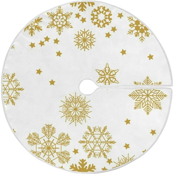 GZHJMY Christmas Tree Skirt Golden Snowflake Xmas Tree Skirt Floor Door Round Mat Decorations for Holiday Party Home Christmas Day Ornaments, 35.4"