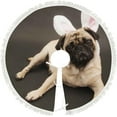 thumbnail image 1 of GZHJMY Christmas Tree Skirt Pug with Rabbit Ears Xmas Tree Mat 36in Chriatmas Tree Mat for New Year Holiday Party Decor with Tassel, 1 of 5