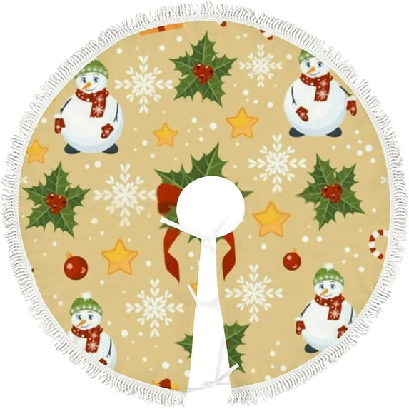 GZHJMY Christmas Tree Skirt Snowman Candy and Holly 30"ches for Indoor Outdoor Holiday Party Office Store Cupboard Decoration
