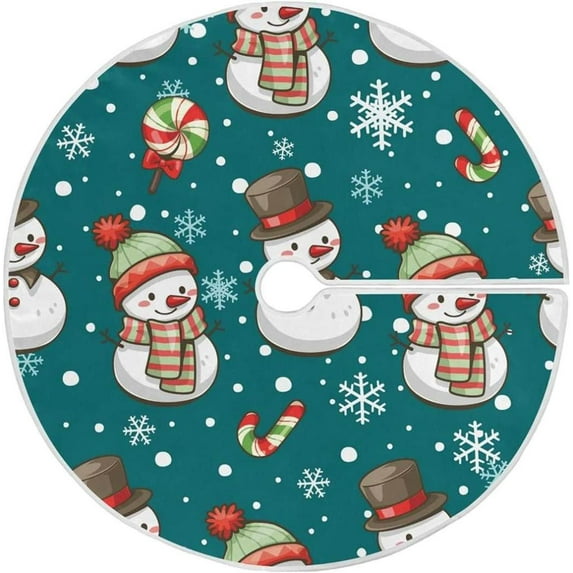 GZHJMY Christmas Tree Skirt Snowman Xmas Tree Skirt Floor Door Round Mat Decorations for Holiday Party Home Christmas Day Ornaments, 35.4"