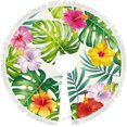 thumbnail image 1 of GZHJMY Christmas Tree Skirt Summer Tropical Palm Leaves and Flowers Xmas Tree Mat 36in Chriatmas Tree Mat for New Year Holiday Party Decor with Tassel, 1 of 6
