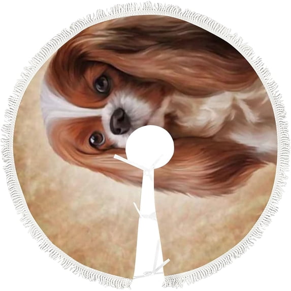GZHJMY Christmas Tree Skirt Xmas Tree Skirts 48" Cavalier King Charles Spaniel Portrait Christmas Tree Mat for Christmas Holiday Party Ornaments