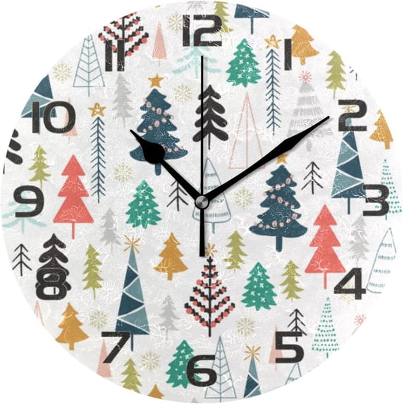 GZHJMY Christmas Tree Wall Clock, Silent Non Ticking Battery Operated Creative Decorative Round PVC Clock for Kitchen, Living Room, Bathroom, Home School Office Decor, 10 Inch