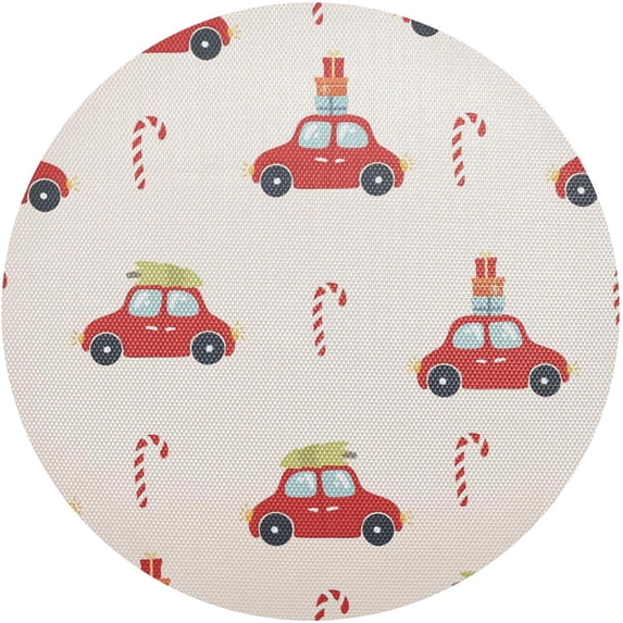 GZHJMY Christmas Truck Round Placemats Set of 1, Non-Slip PVC Table Mats Washable Heat Resistant Place Mats for Kitchen Dining Table Christmas Home Decor, 15.4 Inch Table Mat