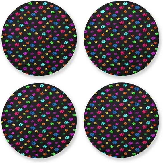 GZHJMY Coasters Non-slip Colorful Dog Paw Print Coaster Heat Resistant Drink Coaster with Cork Base Desktop Protection Mat for Home Restaurant Bar Cup Coasters