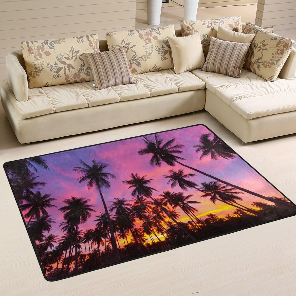 GZHJMY Coconut Palm Tree Non Slip Area Rug for Living Dinning Room ...