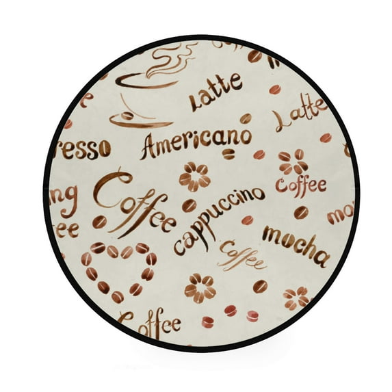 GZHJMY Coffe Tag 60In Round Rugs for Living Room, Non-Slip Coral Velvet Long Runner Rugs, Washable Water Absorbent Mat Carpet for Bedroom Kitchen Kids Room
