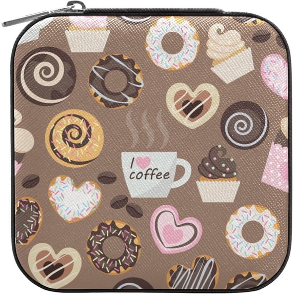 GZHJMY Coffee and Desserts Jewelry Box for Women Girls, PU Leather Travel Jewelry Organizer Portable Jewelry Storage Holder for Necklace Bracelet Earrings Rings