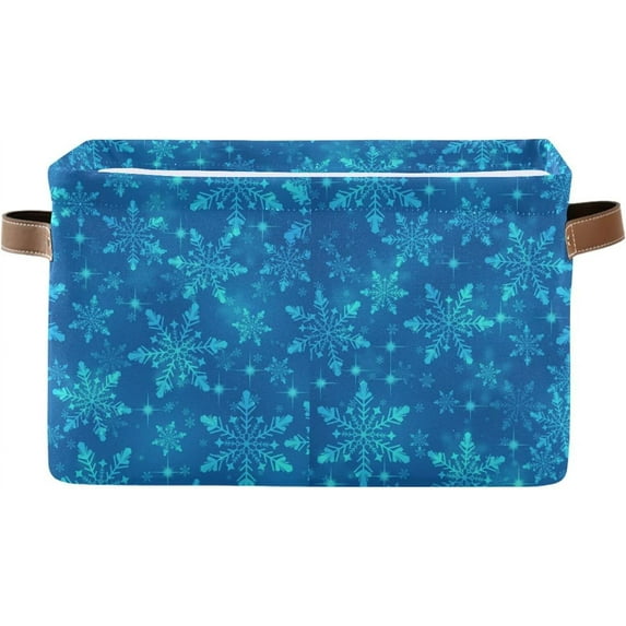 GZHJMY Collapsible Storage Basket Beautiful Blue Snowflakes Rectangular Storage Bins Baskets Toys Storage Bins with Handles for Bedroom Home Office 2PCS