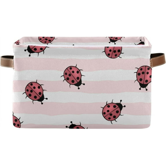 GZHJMY Collapsible Storage Basket Ladybug and Stripes Rectangular Storage Bins Baskets Toys Storage Bins with Handles for Bedroom Home Office 1PCS