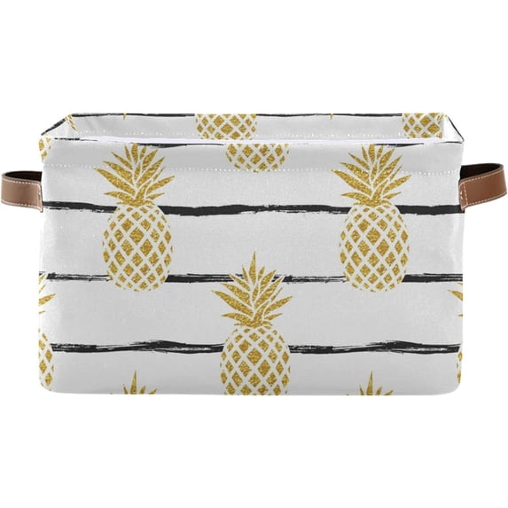 GZHJMY Collapsible Storage Basket Summer Gold Pineapple Rectangular Storage Bins Baskets Toys Storage Bins with Handles for Bedroom Home Office 2PCS