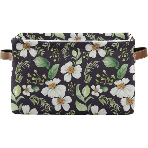 GZHJMY Collapsible Storage Basket Vintage Small Floral Art Rectangular Storage Bins Baskets Toys Storage Bins with Handles for Bedroom Home Office 2PCS