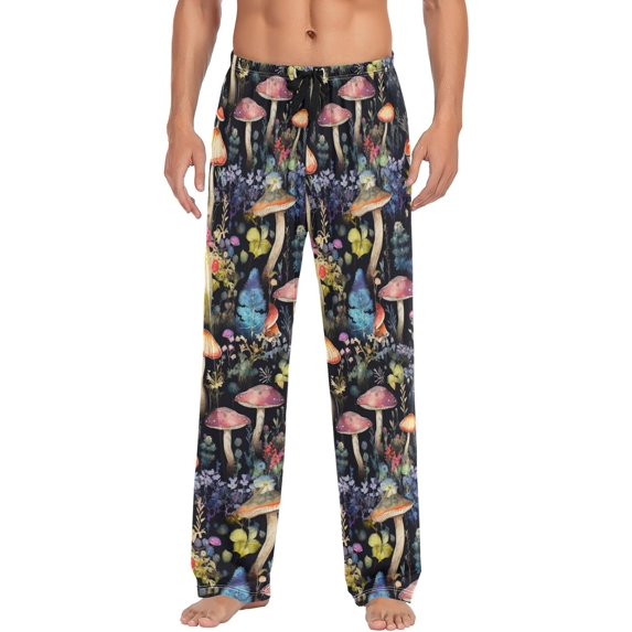 GZHJMY Colored Mushroom Plants Men's Pajama Pants, Loose Lightweight PJs Lounge Sleep Bottoms with Pockets Drawstring, Pajama Bottoms for Home and Rest, Large