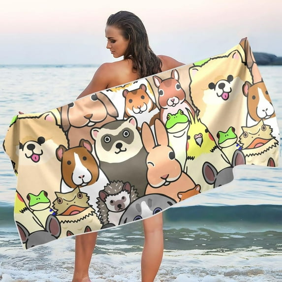 GZHJMY Colorful Animals Faces Beach Towel Quick Dry Absorbent Bath Towels Sandproof Lightweight Towel for Gym Yoga Sports Swimming- 30x60in Washcloth