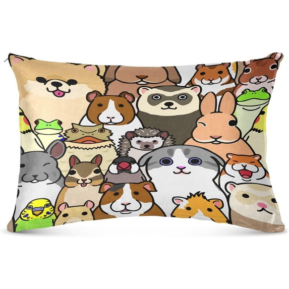 GZHJMY Colorful Animals Faces Pillowcase Queen Size, Super Soft Pillow Shams Covers, Plush Cozy Pillow Cases with Zipper, 20" X 30"(138)
