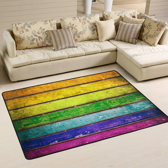 GZHJMY Colorful Area Rug 4'x6', Vintage Retro Wood Texture Polyester Area Rug Mat for Living Dining Dorm Room Bedroom Home Decorative