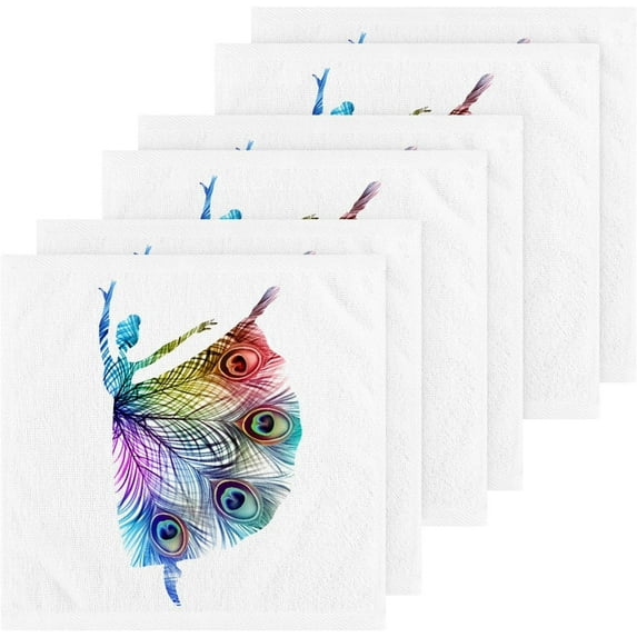 GZHJMY Colorful Ballerina Feather Cotton Wash Cloths, Facial Cleansing Cloths Super Soft Absorbent Face Hand Towel Fingertip Towel Washcloths Set of 6, 12 x 12 inch