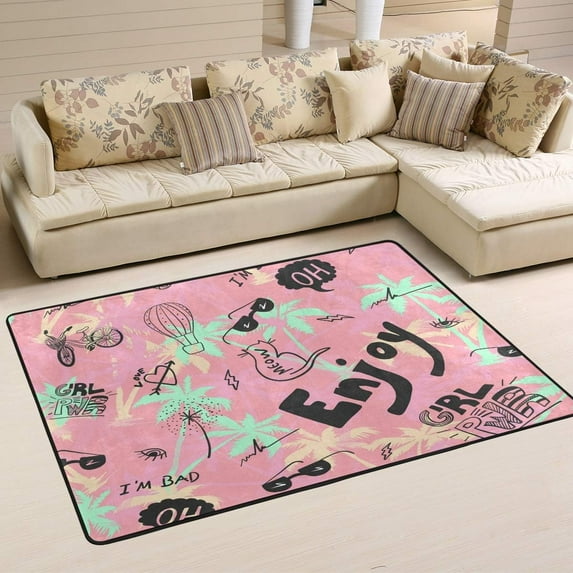 GZHJMY Colorful Camo Pink Palm Tree Area Rug 2x3 Soft Rugs Indoor Comfort Floor&nbsp;Carpet, Nursery Rugs Non-Slip Rectangle Mat for Living Room Entryway Bedroom Dormitory Carpet Runner