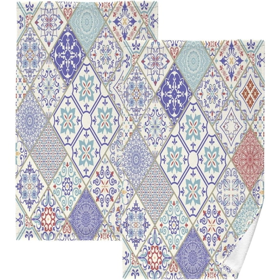 GZHJMY Colorful Ceramic Print Pure Cotton Hand Towels for Bath Decorative Guest Towels Fingertip Towels for Bathroom Spa Gym, 2-Piece, 16 x 28 inches(34)
