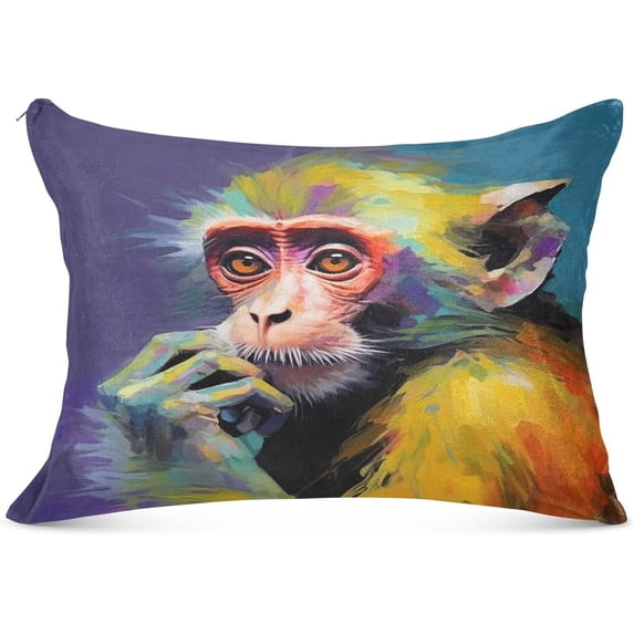 GZHJMY Colorful Cute Monkey Plush Pillow Case,Zippered Bed Pillow Pillowcases,Super Soft and Cozy Pillowcase Covers for Sleep - Standard Size 20x26in Home Decor
