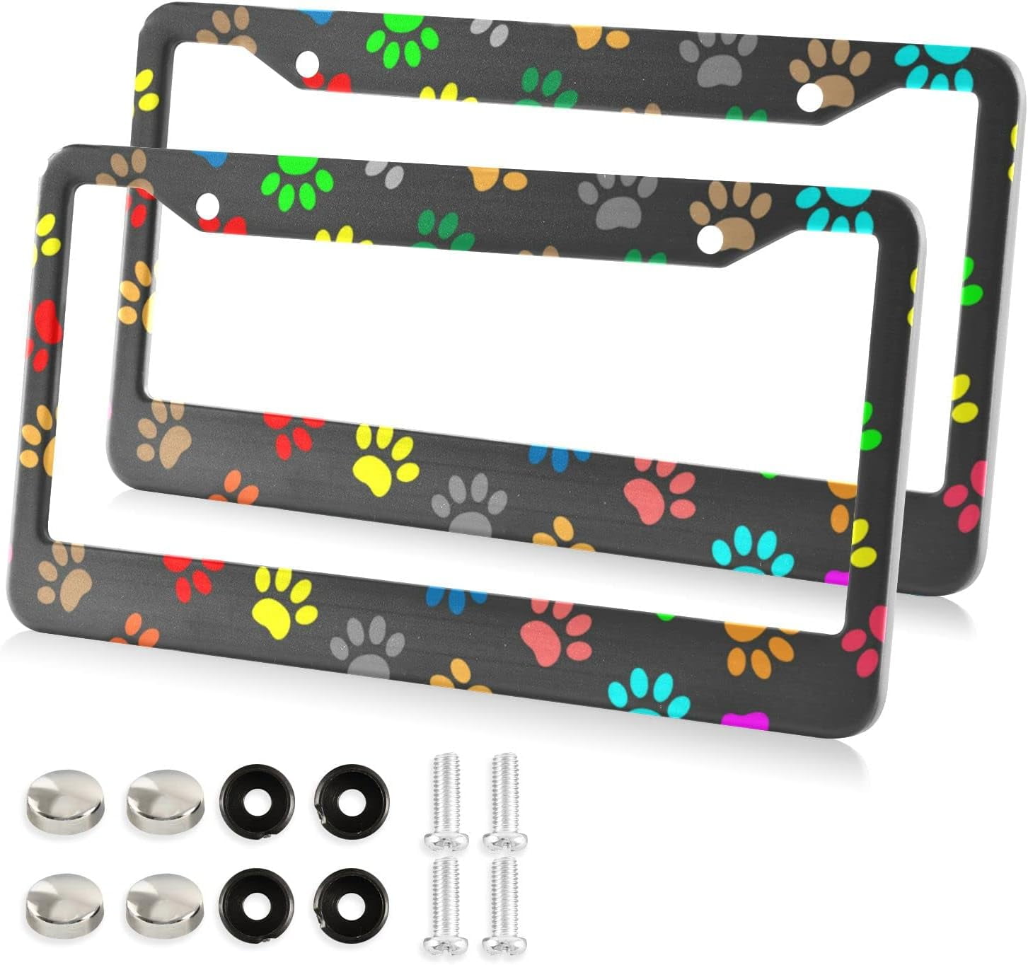 GZHJMY Colorful Dog Paw Prints Animal License Plate Frames for Women