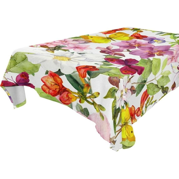 GZHJMY Colorful Flowers Butterfly Rectangle Tablecloth Washable Wrinkle Resistant Fabric Table Cover Decorative Table Cloth for Patio Wedding Dining Banquet Parties 54"x72" Home Decor