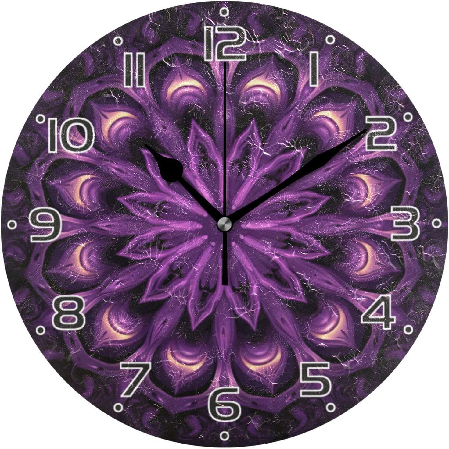 GZHJMY Colorful Mandala Clock Silent Round Wall Clock Non Ticking ...