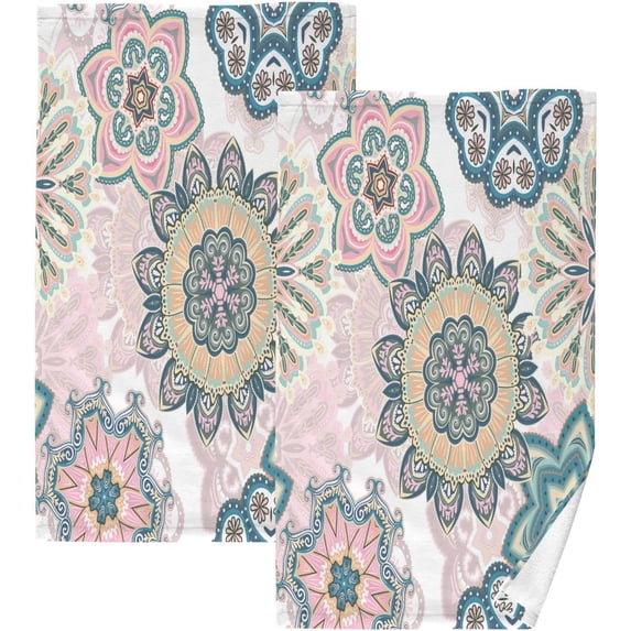 GZHJMY Colorful Mandala Print Pure Cotton Hand Towels for Bath Decorative Guest Towels Fingertip Towels for Bathroom Spa Gym, 2-Piece, 16 x 28 inches(66)