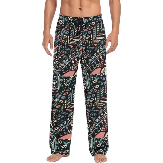 GZHJMY Colorful Ornament Print Men's Pajama Pants, Soft and Comfortable Lounge Sleep Bottoms with Pockets, Men's Sleepwear with Custom Print, X-Large