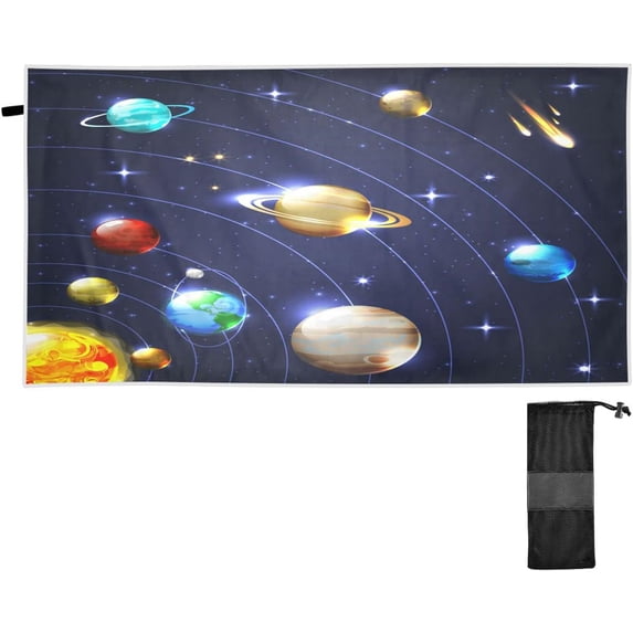 GZHJMY Colorful Solar Sytem Beach Towel - Lightweight Compact Oversized Travel Towels - Super Absorbent Quick Dry Towel for Swimming Camping Holiday（342）